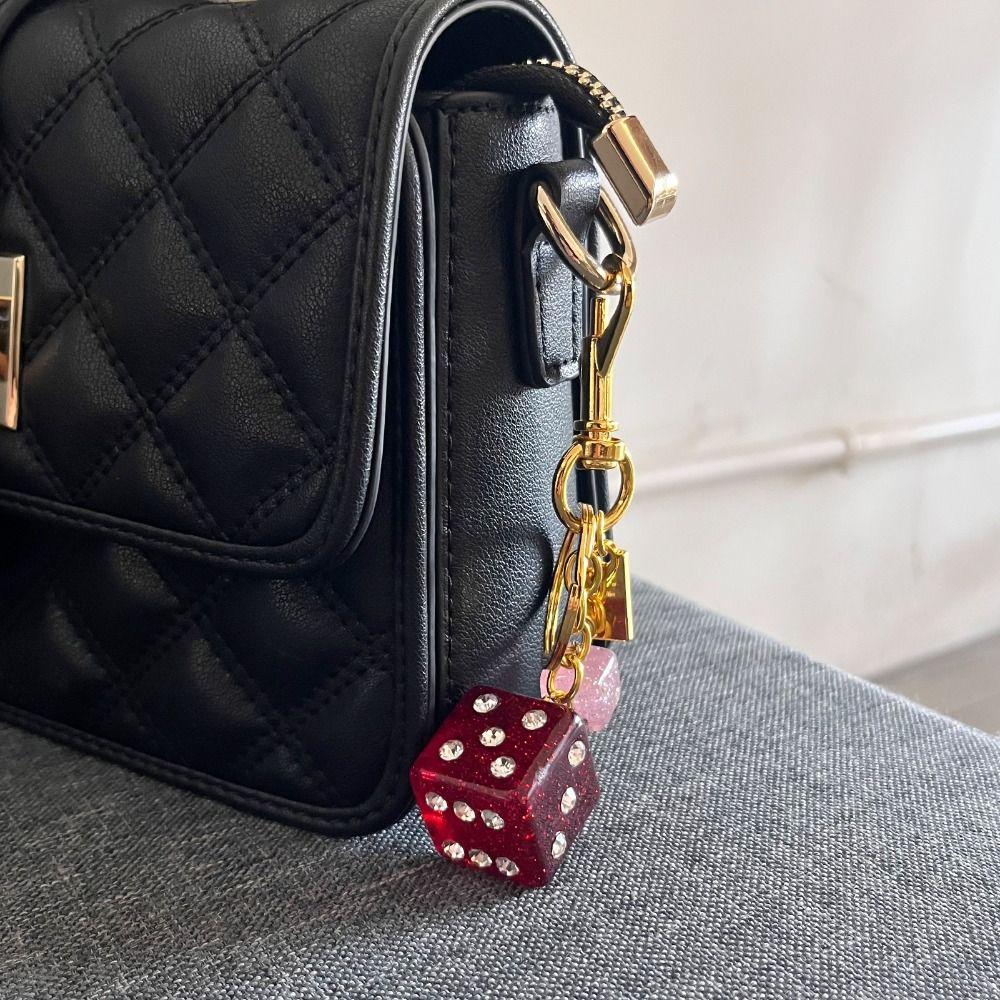Backpack Hanging Good Luck Dice Keychain Rhinestone Red Dice Pendant  Creative Gift