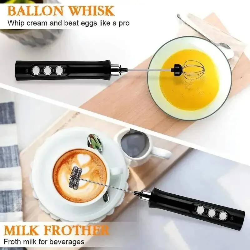 Handheld Electric Milk Frother 3 In 1 Milk Foam Maker Rechargeable 3 Speeds Adjustable Electric Foam Maker Tools Mini Milk Mixer