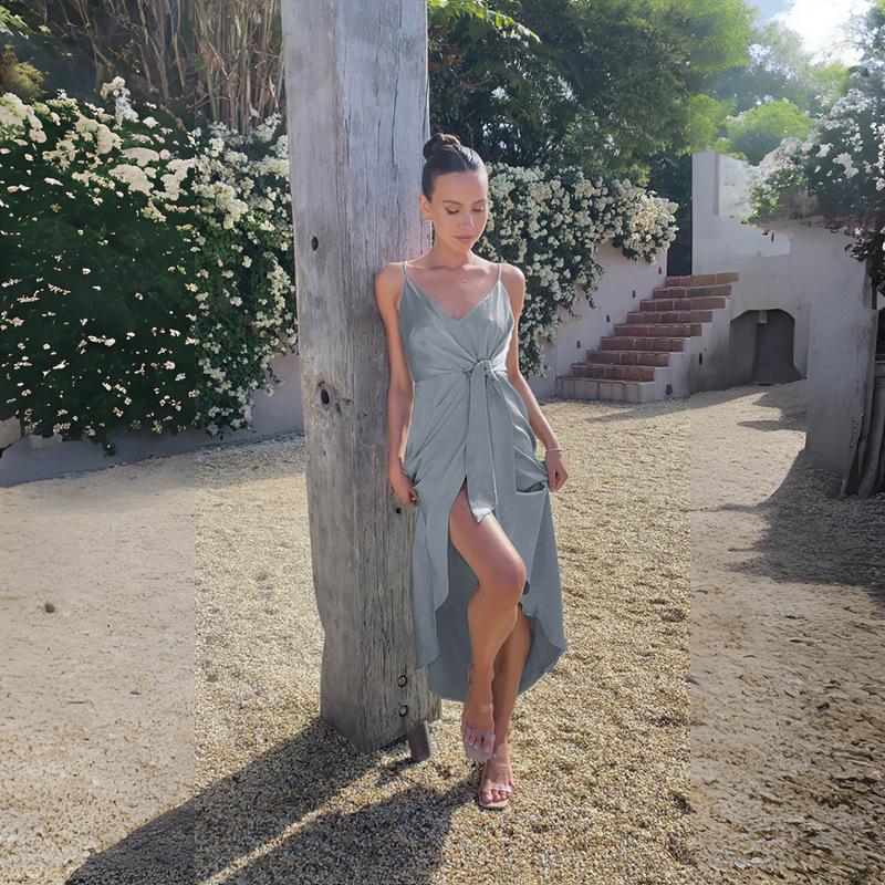 2024 Spring/Summer European and American Women's Solid Color Sling French High-End Dress