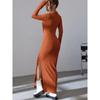 YYFS Women's Fashion Spring Fall Solid Color Print Long Sleeve POLO Neck High Waist Casual Dresses