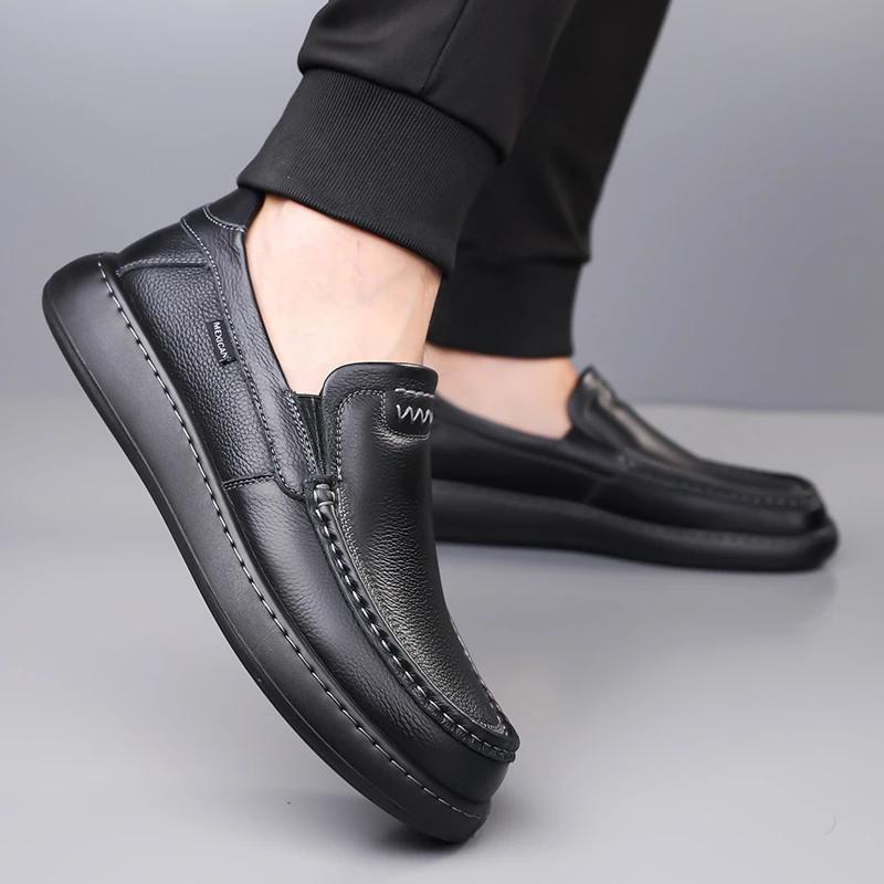 Genuine Leather Men Shoes Luxury Brand Business Formal Casual Mens New Loafers Moccasins Soft Breathable Slip On Boat Shoes High