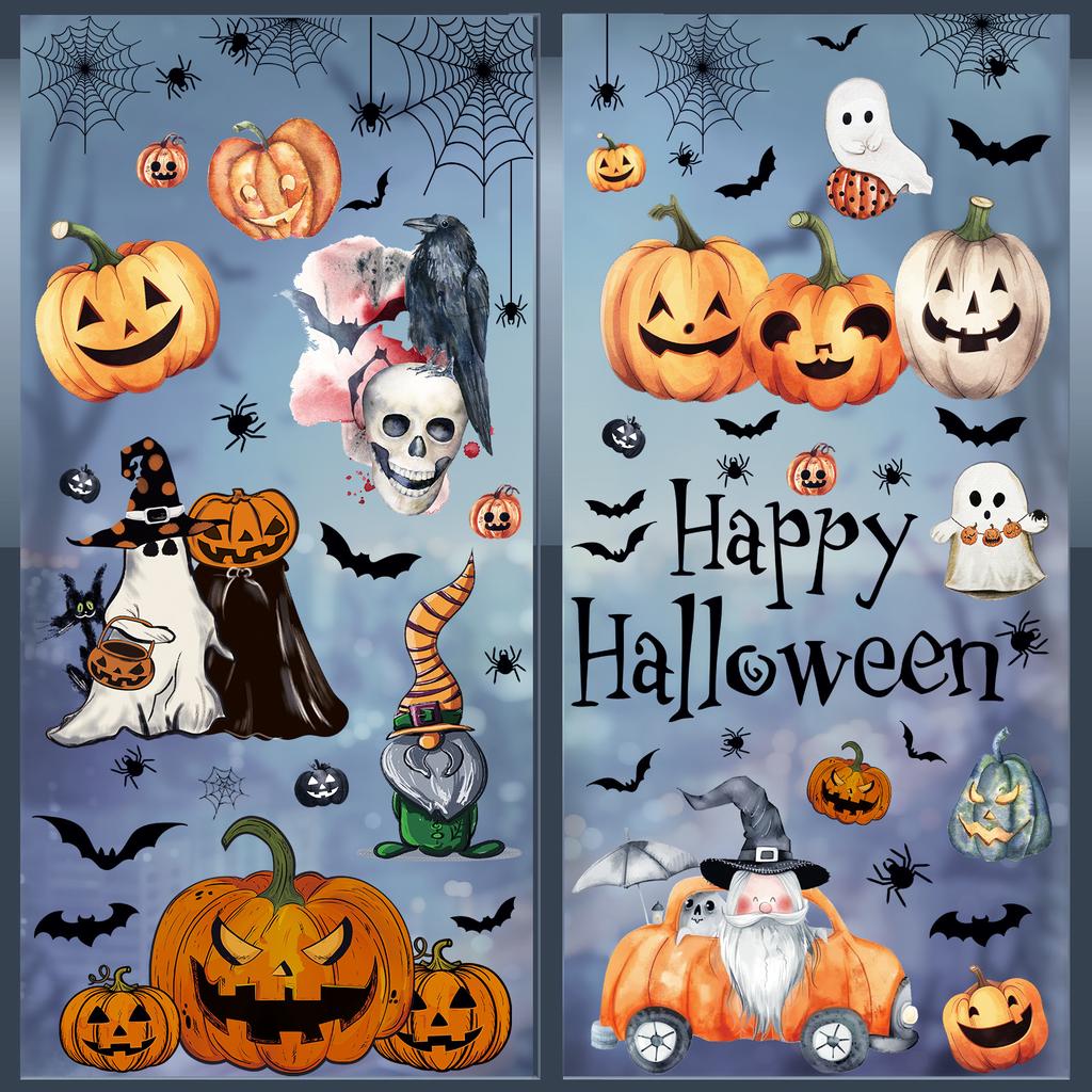 Neuer Halloween Statischer Sticker Cartoon Niedlich Kürbis Fledermaus Schaufenster Glastür Ruhig