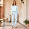 Women's Casual Neck Loose Fit Printed Pajama Set Sleepwear Pants