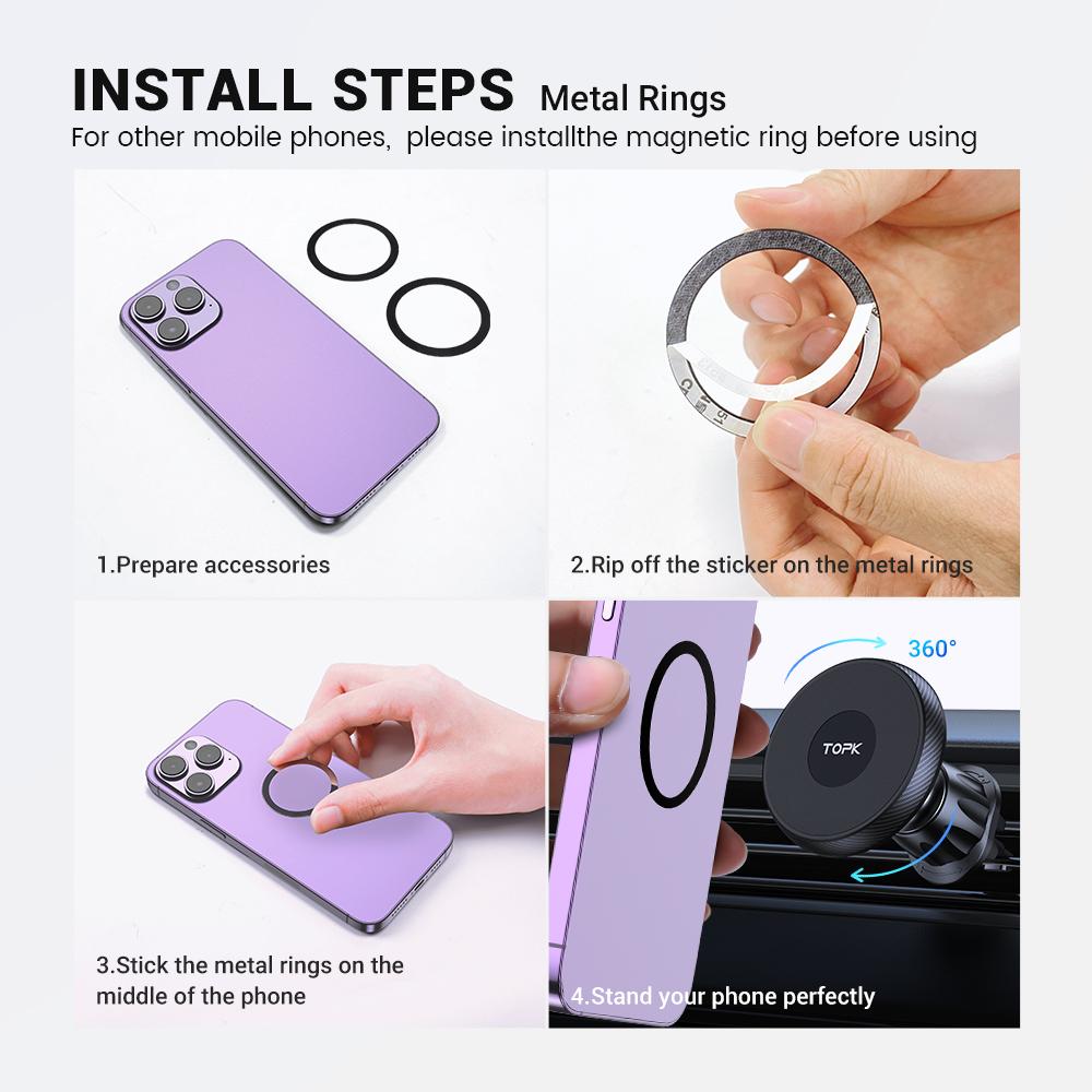 TOPK Magnetic Car Phone Holder Air Vent Car Phone Stand For Magsafe iPhone 15 14 13 ProMax Xiaomi Samsung Strong Magnet Holder 7