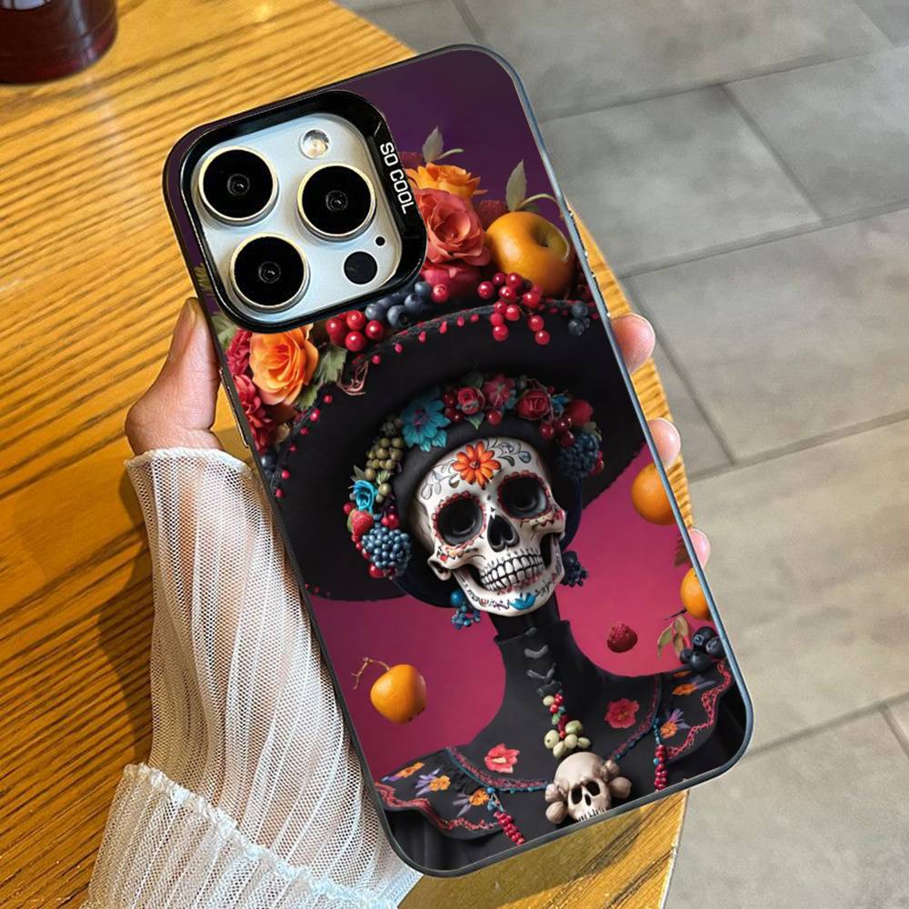 Day of the Dead Catrina Skull Phone Case For iPhone 16 17 15 14 12 13 Pro Max Black Color Shockproof Cover