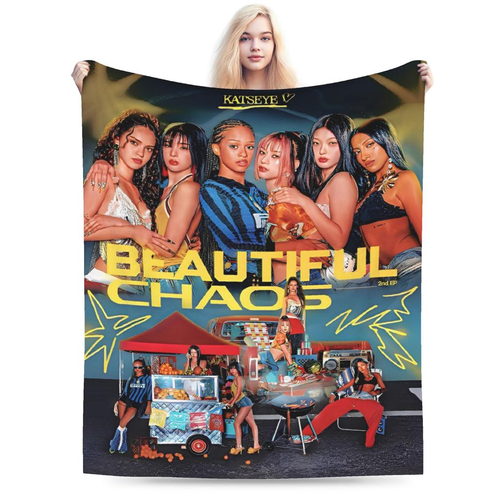 Katseye Kpop Gestrickte Decken Fleece Lara Manon Megan Leichte Überwurfdecke für Bettwäsche Sofa Bett Teppich