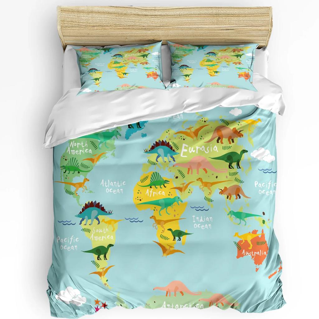 Colorful Cartoon Dinosaur Blue 3pcs Bedding Set For Bedroom Double Bed Home Textile Duvet Cover Quilt Cover Pillowcase