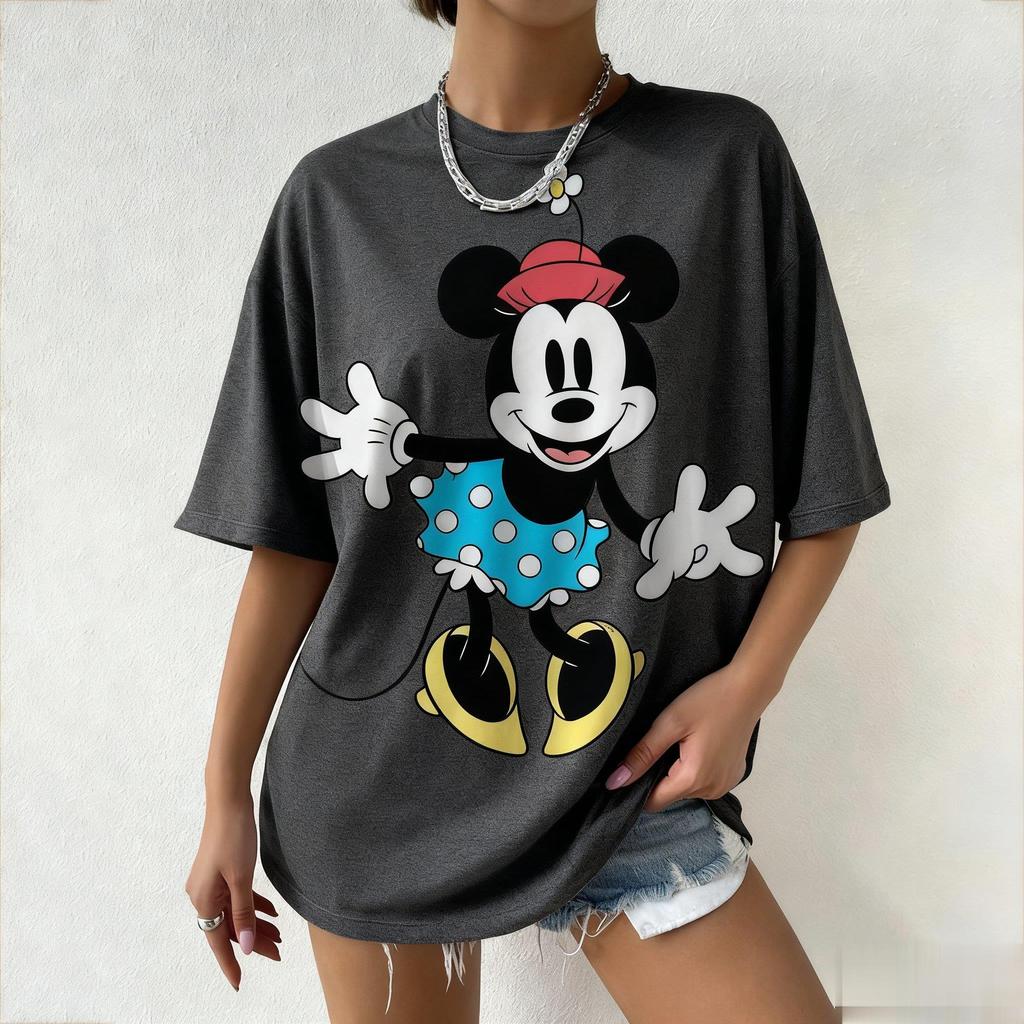 Disney Minnie Mouse Cartoon Print Tshirt Women Men Summer Casual Short Sleeve Tops Streetwear Graphic Tees Vintage Y2k Clothes