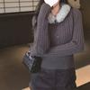 Autumn and Winter Korean Style Simple Knitted Sweater Tops Detachable Fur Collar Warm Sweater for Women