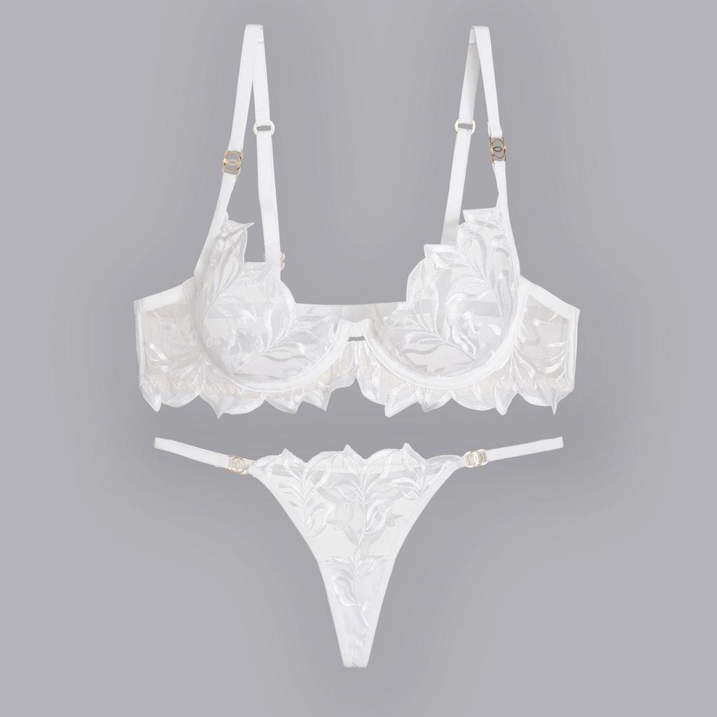 Women's Sexy Lace Bra and Panty Set, Embroidered, Anti-Sag, for Big Breasts