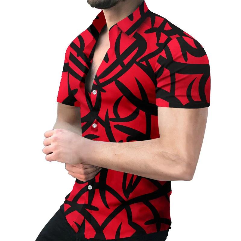 Men's Striped Printed Short Sleeve Shirt, Fashionable and Casual Loose Shirt