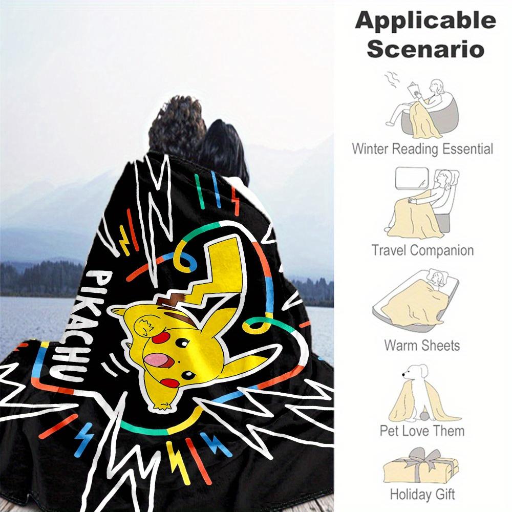 1pc Pikachu Electric Theme Design Flannel Blanket - 3D Printed Soft Warm, All-Season Lightweight Throw for Camping Travel Bed-080734