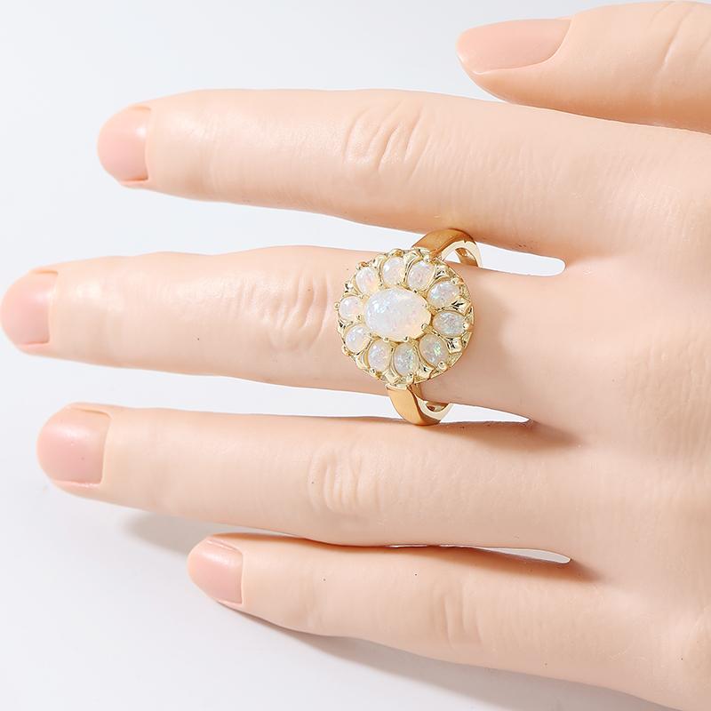 Dazzling Inlaid Imitation Opal Flower Women's Ring Trendy Gold Color Geometry Daily Wear Party Jewelry Anniversary Gift