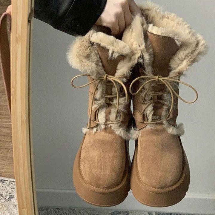 Northern warm brown thick-soled snow boots women's winter velvet and thicker 2025 new non-slip cotton shoes