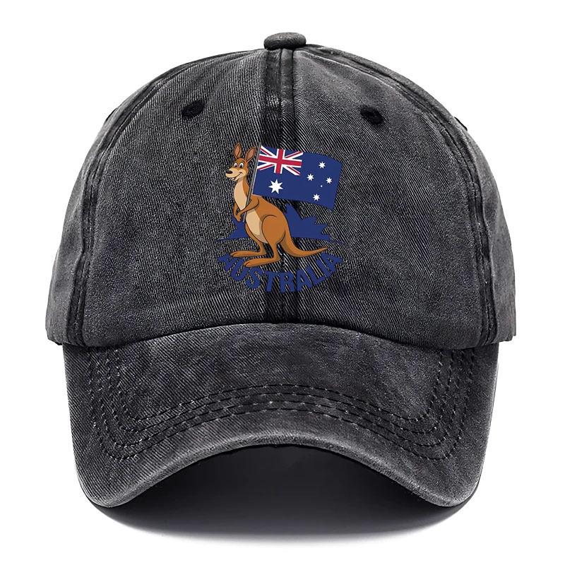 An Adjustable Washed Baseball Cap with Kangaroo Print Carrying the Australian Flag Lightweight and Breathable Mixed Colors Ha 1pc