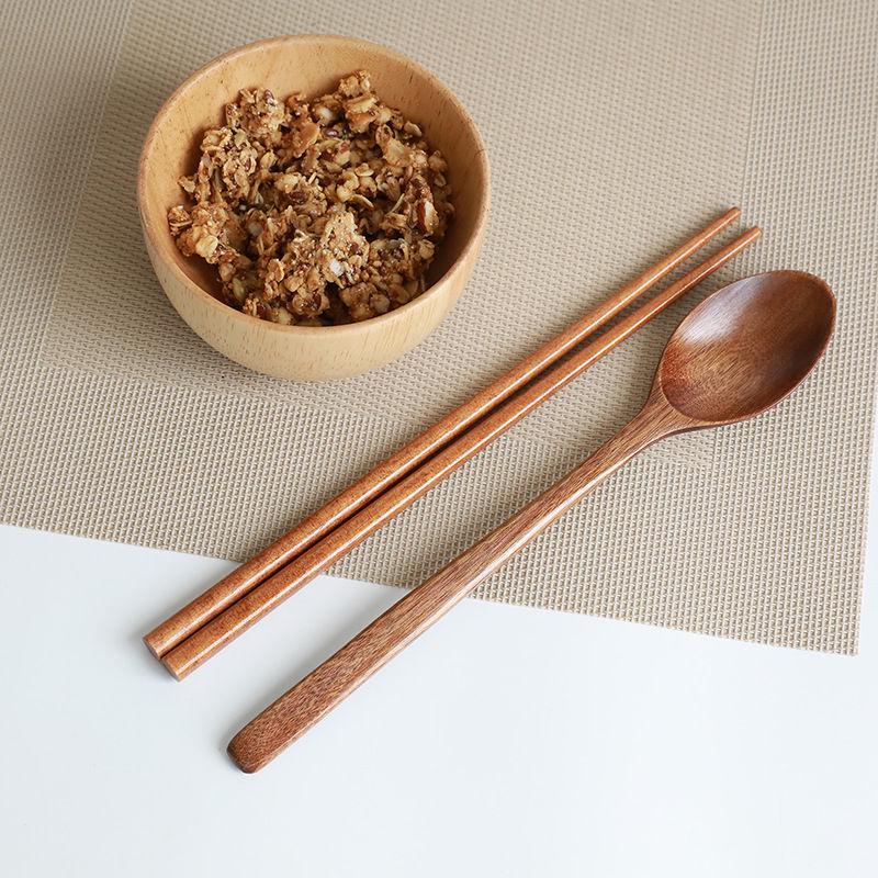 Children's Japanese Wooden Spoon & Chopsticks Set, Portable 3-Piece Cutlery with Box