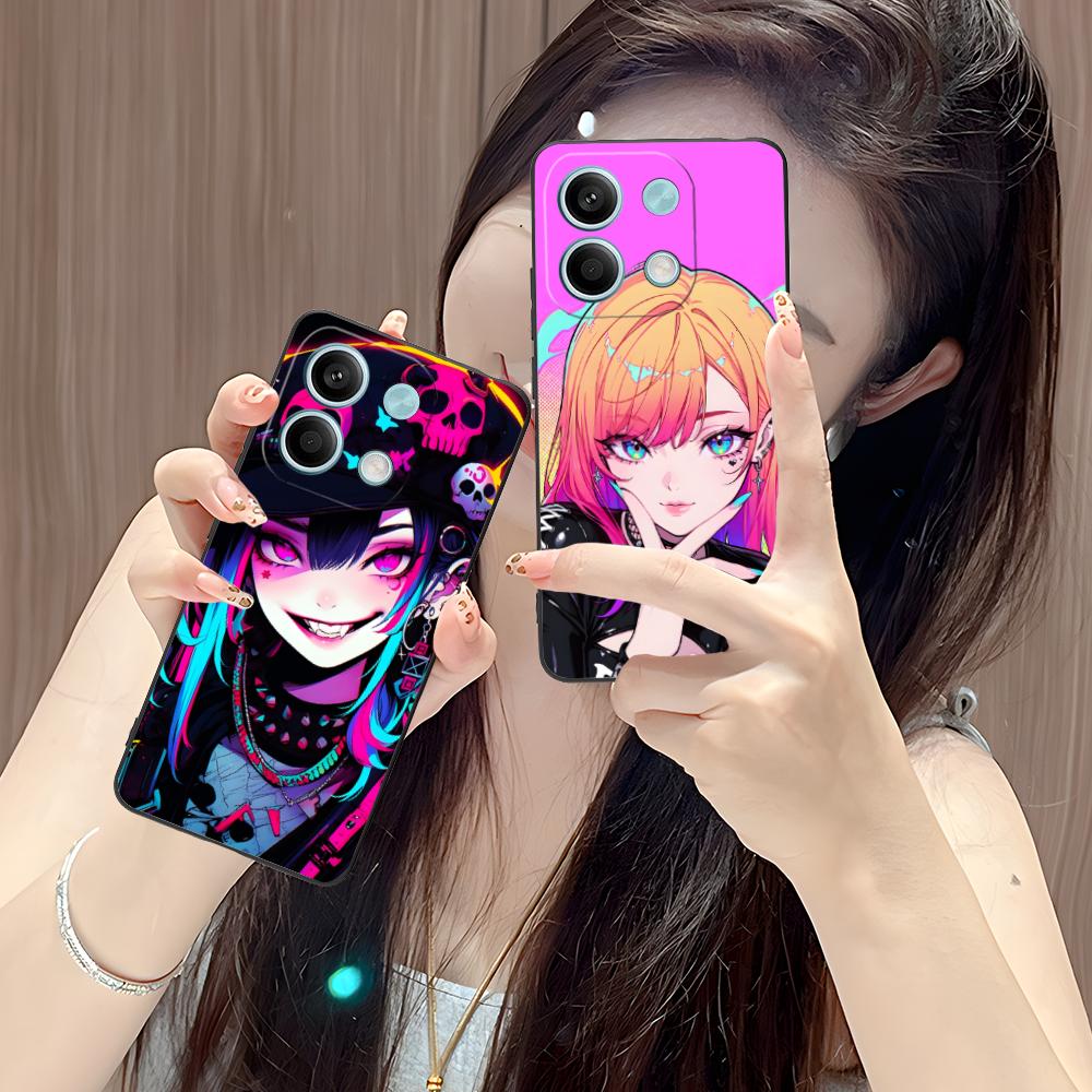 Anime Punk Girl Phone Case for POCO M6 M5 M4 M3 X7 X6 X5 X4 X3 F6 F5 F4 Pro GT 5G Colour Printing Protective Cover Luxury Pretty