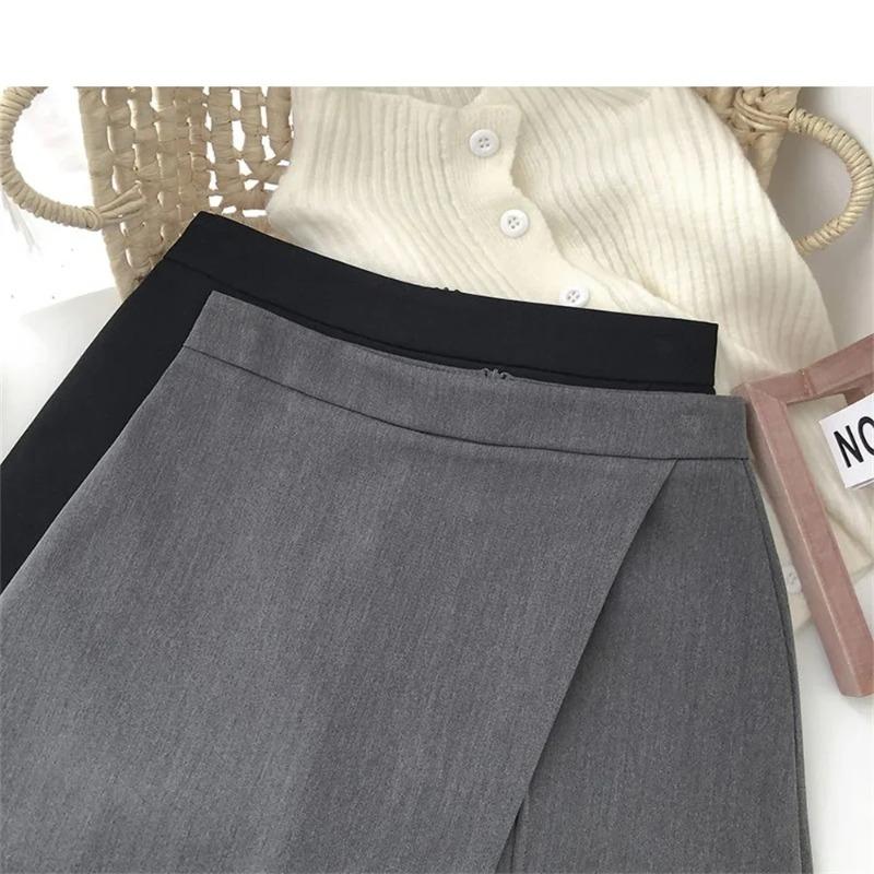 Svart Grå Oregelbunden Kjold A Ine Dam Hög Midja Kjold Koreansk Mode Dragkedja Shorts Kjolar Vintage