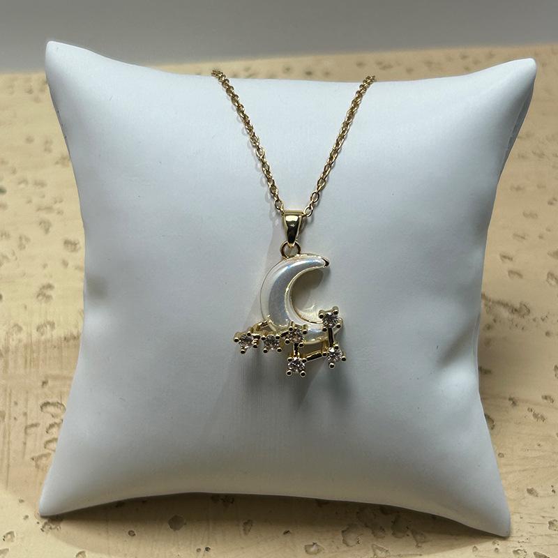 18K Gold-Plated Titanium Steel Women's Necklace with Zircon Moon Pendant