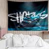 1PC Shark City Lights Tapestry Accessories Playroom Tapestry, for Bedroom,Livingroom, dormitory Room Wall Decor Fan Birthday Gifts