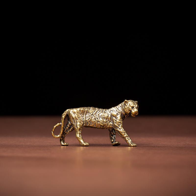 Chinesische Klassische Bronze Tiger und Zikade Schreibtischornament - Antike Massive Messing Tee-Haustier