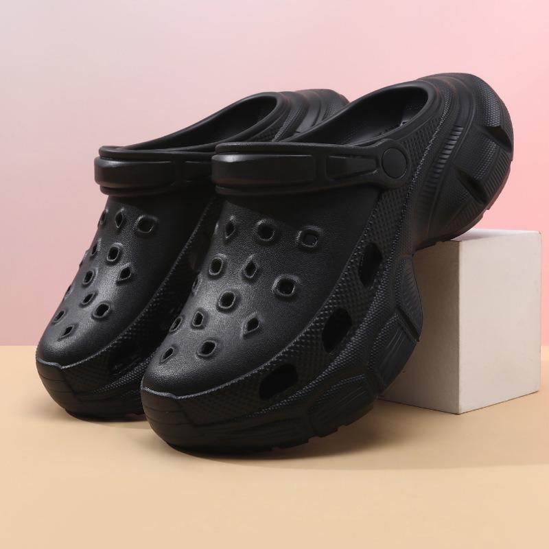 Hole Shoes Women's Wear Thick-soled Bag Head Half Slippers Non-slip Soft-soled Fashionable Two Wear Cool Slippers Heightening Bubble Shoes