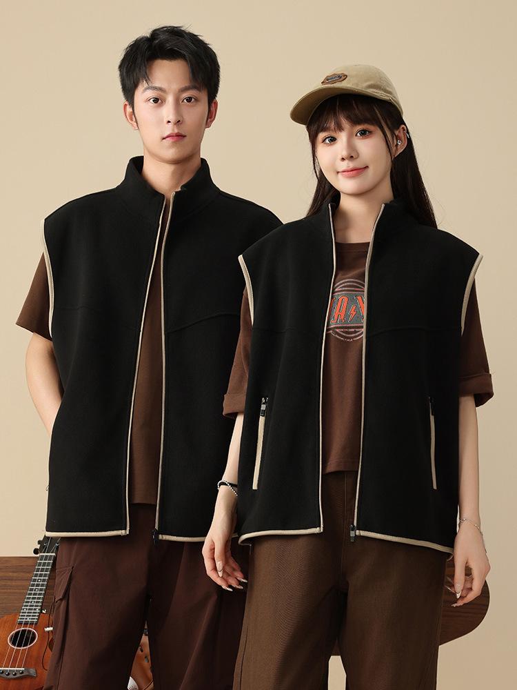 Customized Logo Fleece Vest for Education and Training Institutions - Stand-up Collar Sleeveless Outerwear