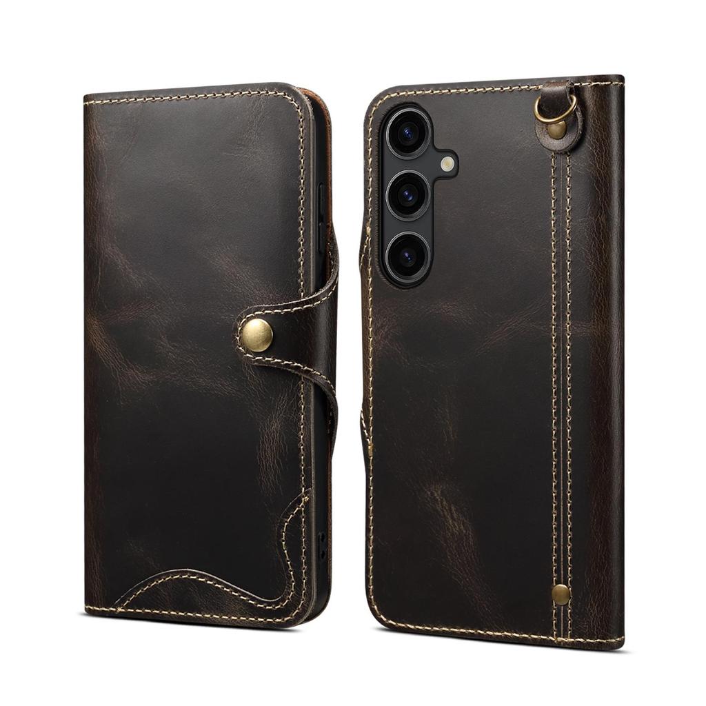 Retro Genuine Leather Case for Samsung Galaxy S26 Ultra S26+ S20 S10 Note 10 Plus Business Purse Cover with Lanyard Card Pocket