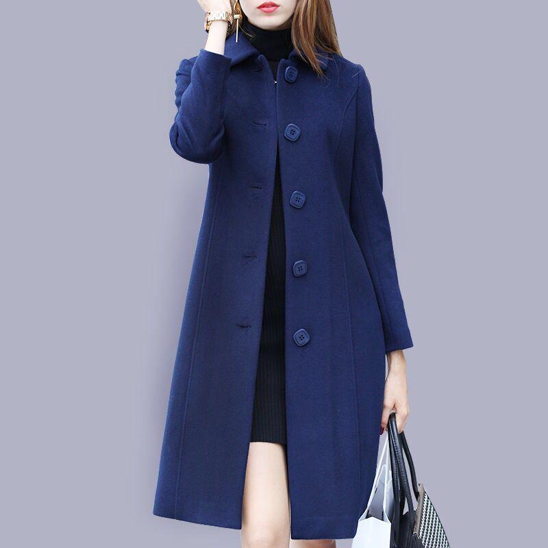 Women's British-Style Slim Fit Woolen Coat, Medium Length