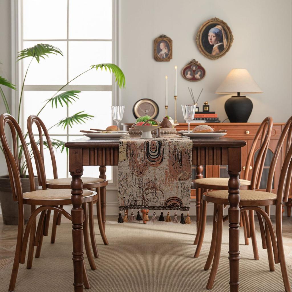 Table Runner Jacquard Green Countryside Flower Cluster Tassel Tea Flag Dining Flag Long Strip Thickened