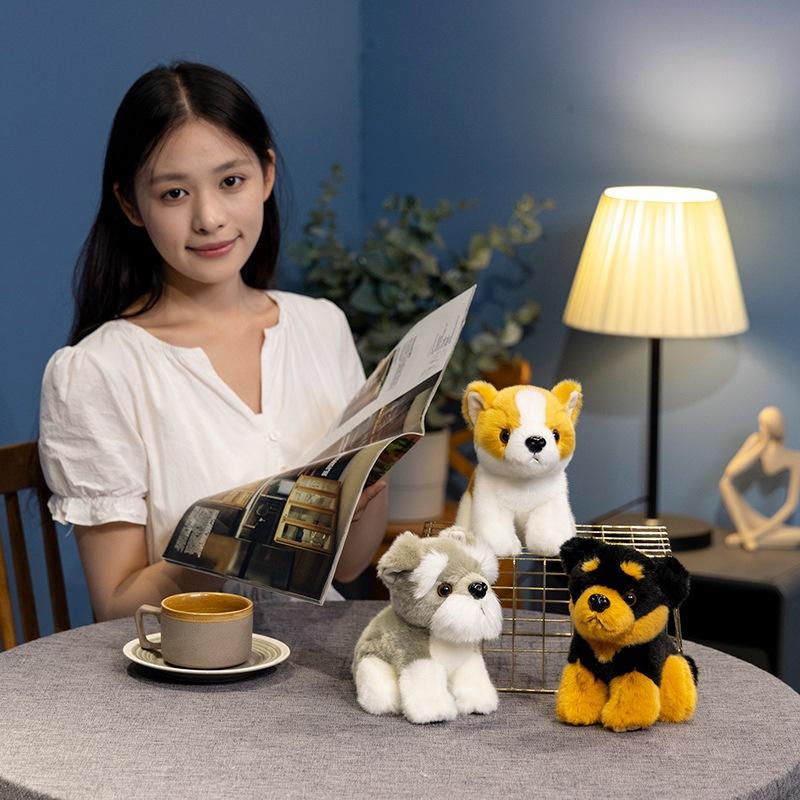 Cute simulation puppy dog Shiba Inu Schnauzer doll plush toy Rottweiler doll children soothing rag doll