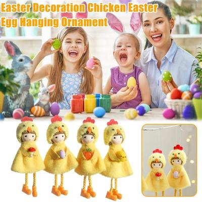 Easter Plush Hanging Ornaments Easter Doll Wearing Yellow Chick Cloak 5.9inch Chicken Pendants Holding Easter Egg Carrot For Tree Spr