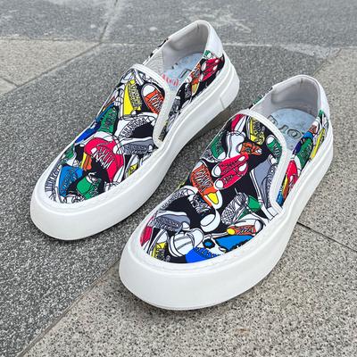 Mode Sommer Mode Neue Herren Charm Graffiti Muster Canvas Schuhe Herren Atmungsaktive Lässige Slipper Walking Sneakers Flats
