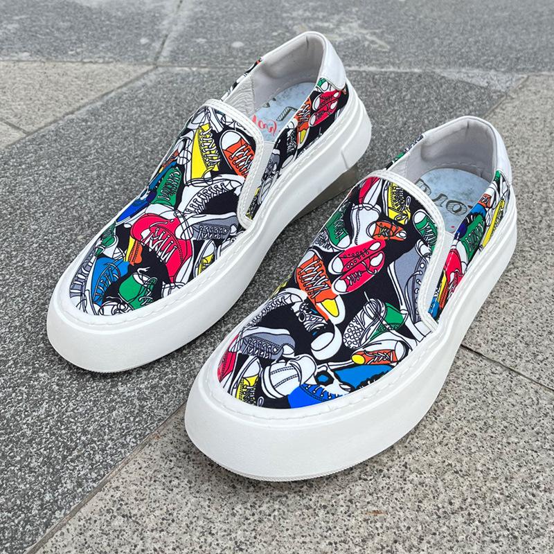 Fashion Summer Fashion New Men's Charm Graffiti Pattern Canvas Shoes Male Breathable Casual Loafers Walking Sneakers Flats