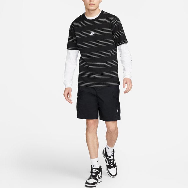 Nike Logo Stripe Round Neck Breathable Casual Sport Short Sleeve Drop Shoulder T-Shirt Men Tops Black DQ1117-010