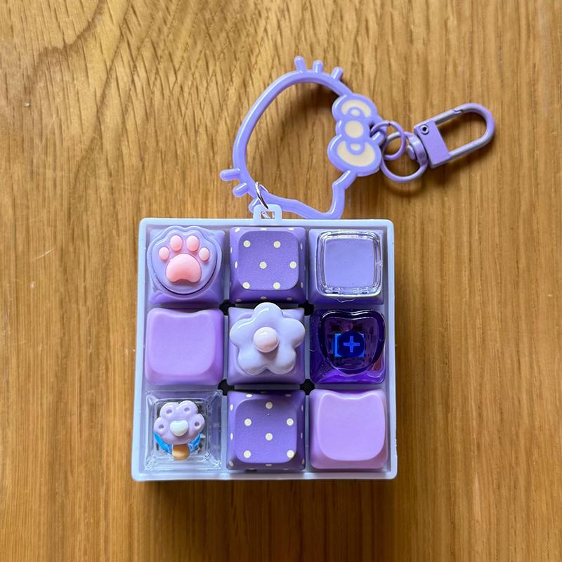 Cute Mechanical Keycap Fidget Toy 9 Keys Mini Keychain Portable Stress Relief Gift for Teens Boys Girls