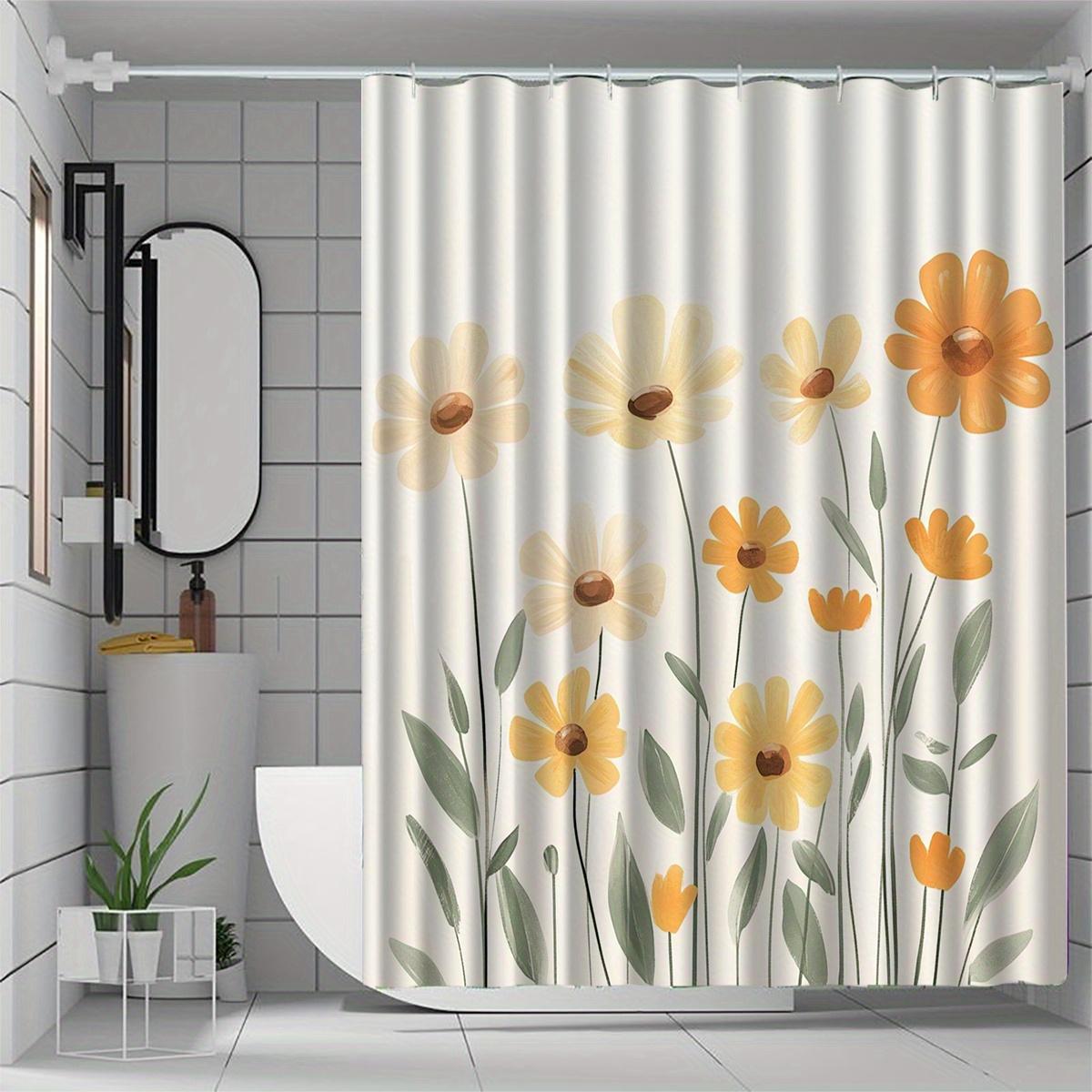 

1Pc Yellow Floral Pattern Shower Curtain With Hook, Bathroom Partition, Bathroom Accessories, Home Decoration W60H190(CM)-1 Pcs