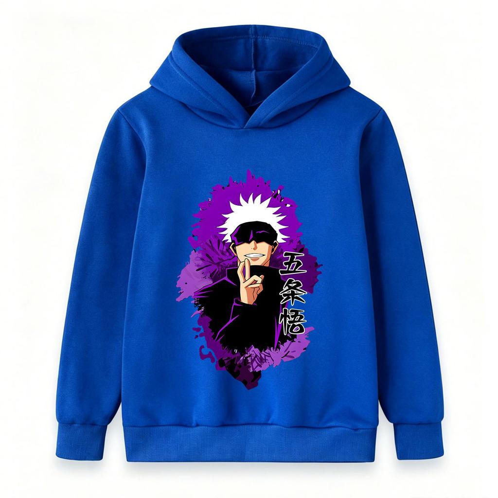Kids Boys Girls Pullover Hoodie, Trendy Anime Character Printed Casual Hooded Sweatshirt with Purple Graphic, Comfortable Long Sleeve Top for Daily X