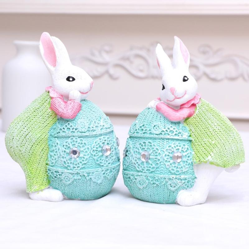 Hand Paint Resin Rabbit Figurine Desk Decoration With Unique Eggs Designs Rabbit Statues For Home Or Offices Space