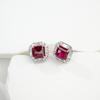 S925 Sterling Silver Women's Ruby Stud Earrings with Diamond Halo – Elegant Light Luxury Gift for Anniversaries and Work.