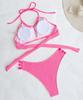 Women's Swimsuit Solid Color Halter Neck Back Ties Sexy Cutout High Waist Bikini Beachwear Bathing Suits
