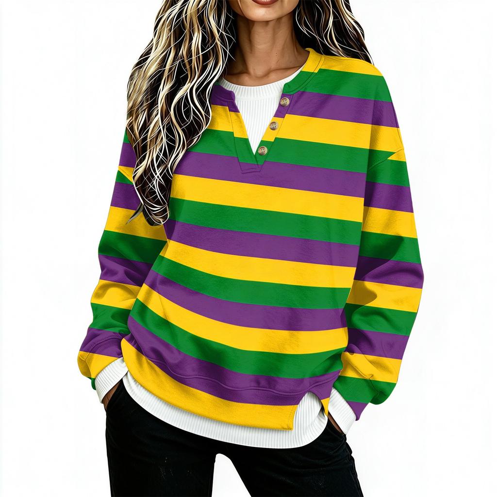 Women's V-Neck Button Front Long Sleeve Top