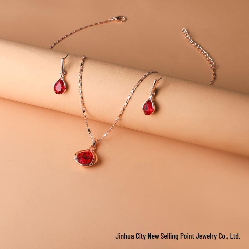 Wish Fashion Women's Blue, Green & Red Teardrop Necklace & Earrings Set