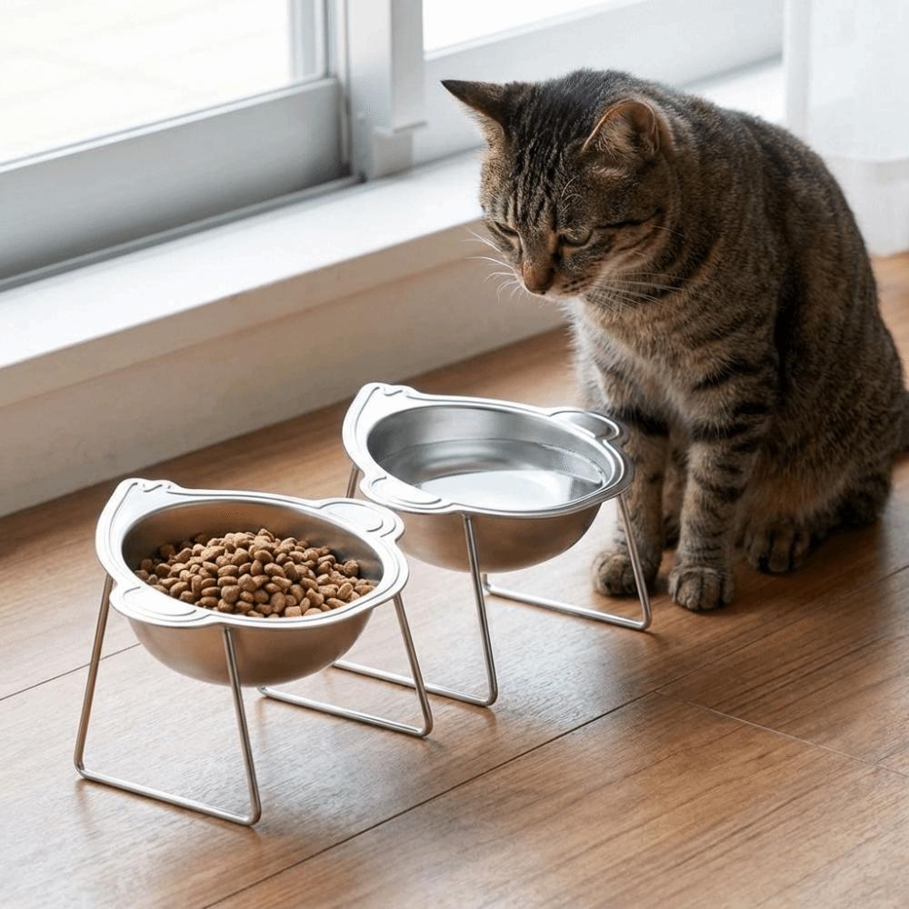 15 Degree Inclined Elevated Pet Bowl Stainless Steel Cat Food Water Bowl  Dog Accessories