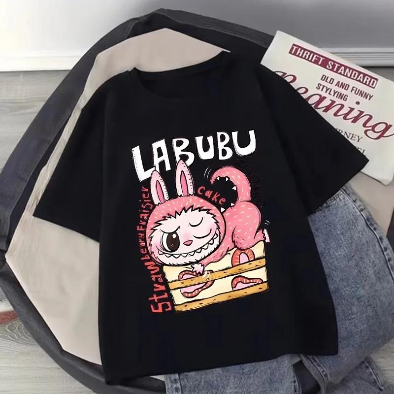 Letní Labubu Dětské Oblečení Chlapecké Oblečení Dětské Roztomilé Kreslené Potisknuté Tričko s Krátkým Rukávem Dívčí Labubu Letní Ležérní Top Volný