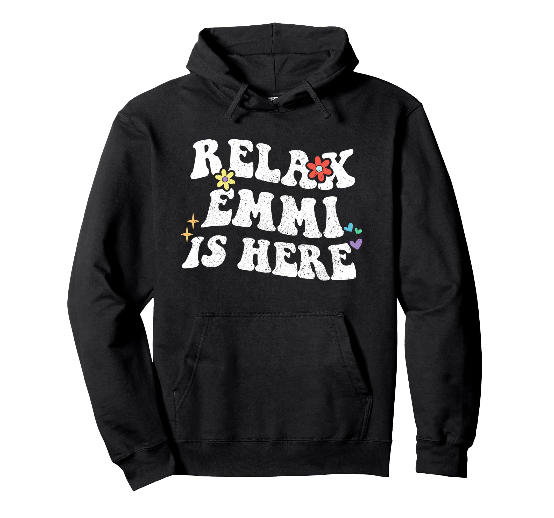 

Retro Groovy Relaxed EMMI Is Here Funny Day Name Hoodie Mother s чёрный