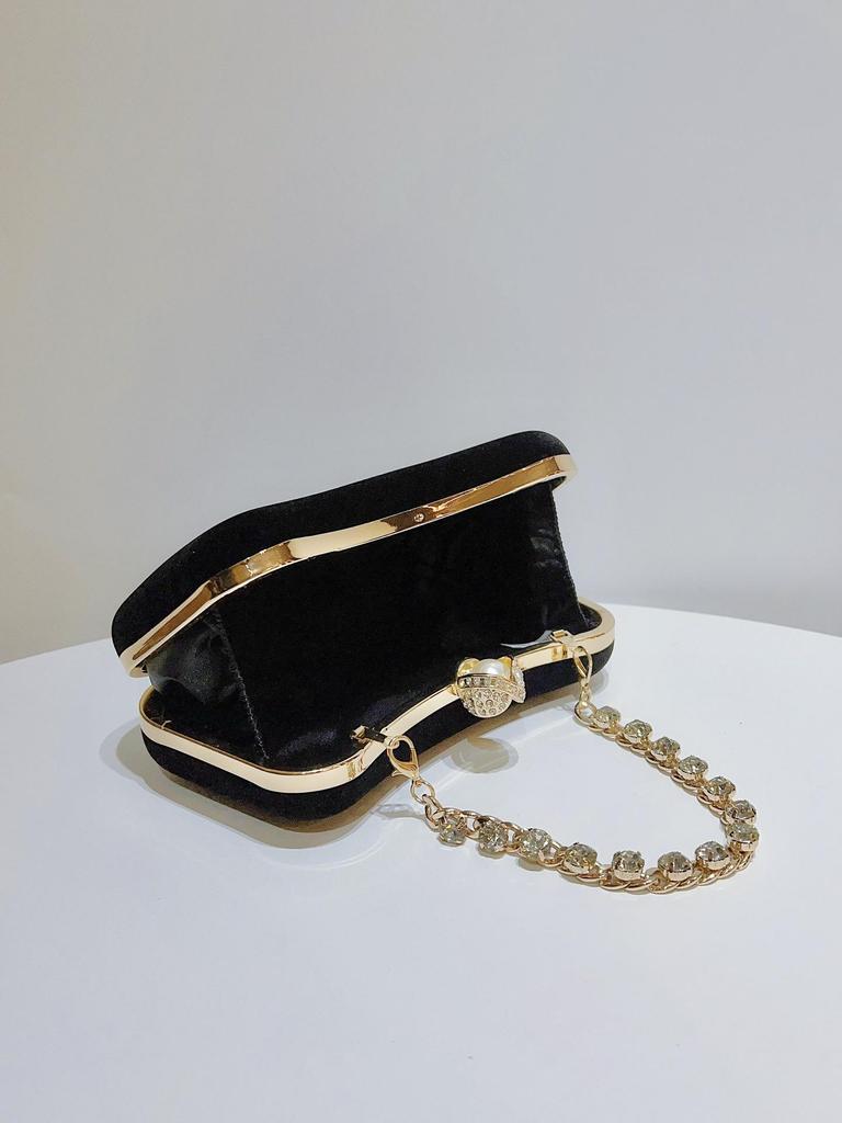 Samt Strasskette Schultertasche - Elegante Crossbody Abendhandtasche für Damen