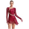 Women's Performance Dancewear - Sheer Mesh Long Sleeve Backless Dress with Rhinestones for Lyrical & Skating