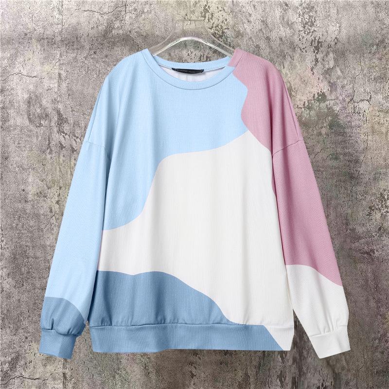 

ZANZEA Женские винтажные толстовки с круглым вырезом и длинным рукавом в стиле колор-блок XL синий