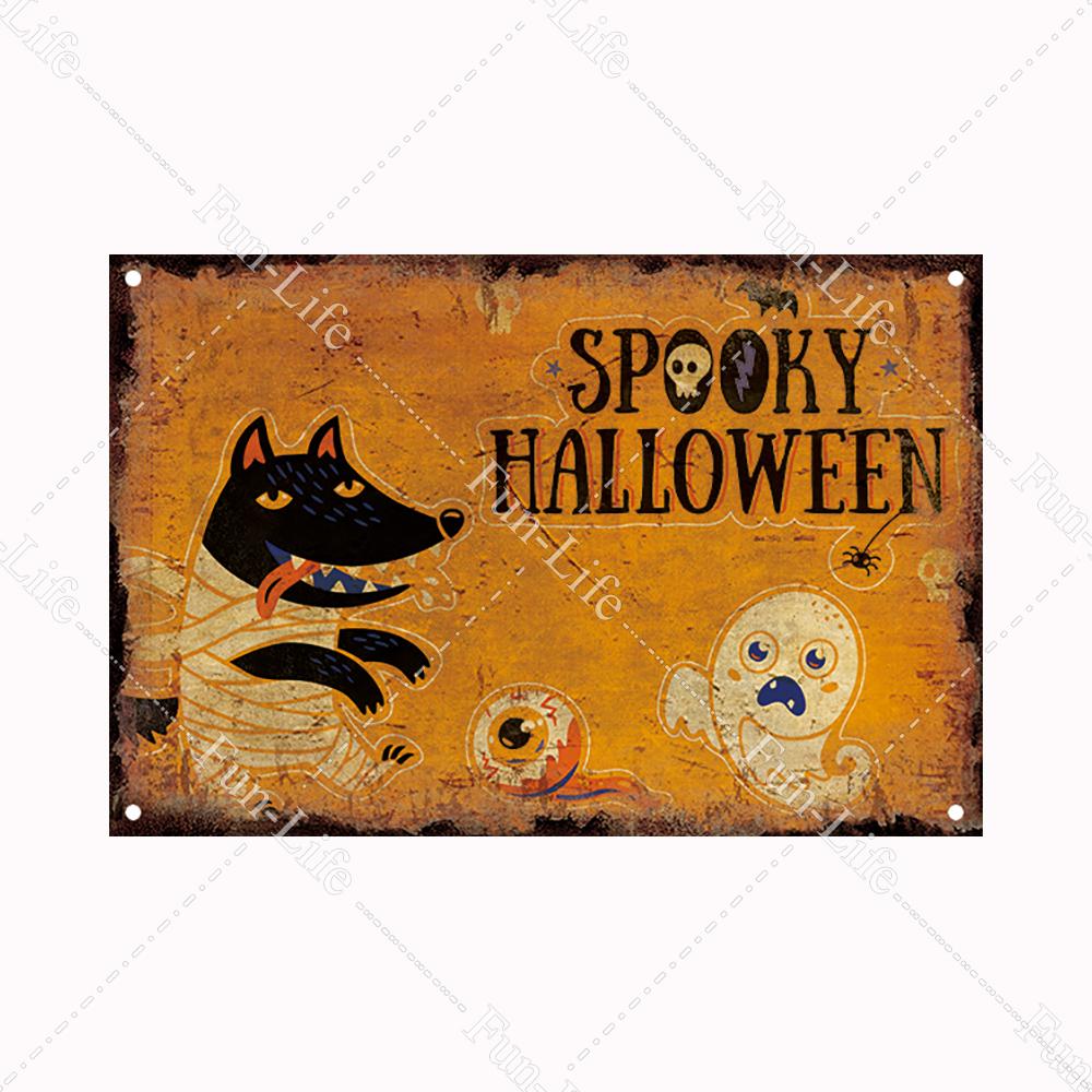 Halloween Pumpkin Tin Sign Vintage Plate Bat Poster Painting Festival Metal Signs Bar Art Party School Wall Home Decor 20x30cm